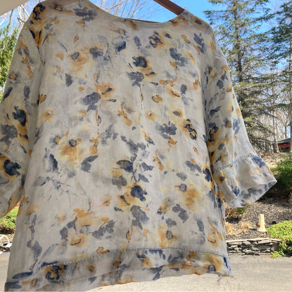 J.Jill LINEN soft floral print blouse size L